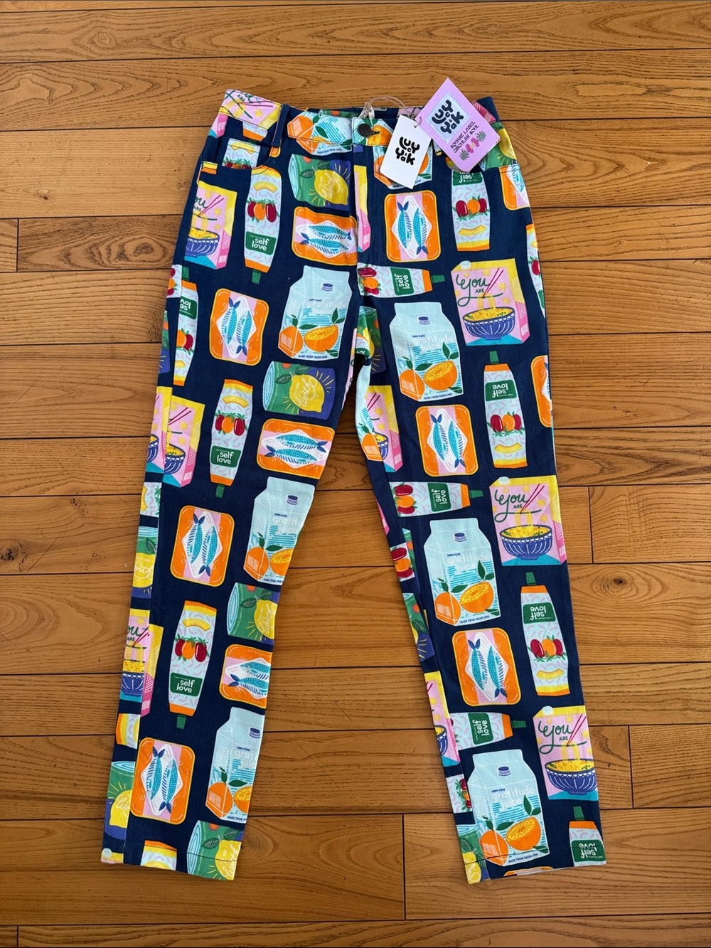 Lucy & Yak Navy Straight Leg Jeans with Colorful Grocery Print - Picture 9 of 12